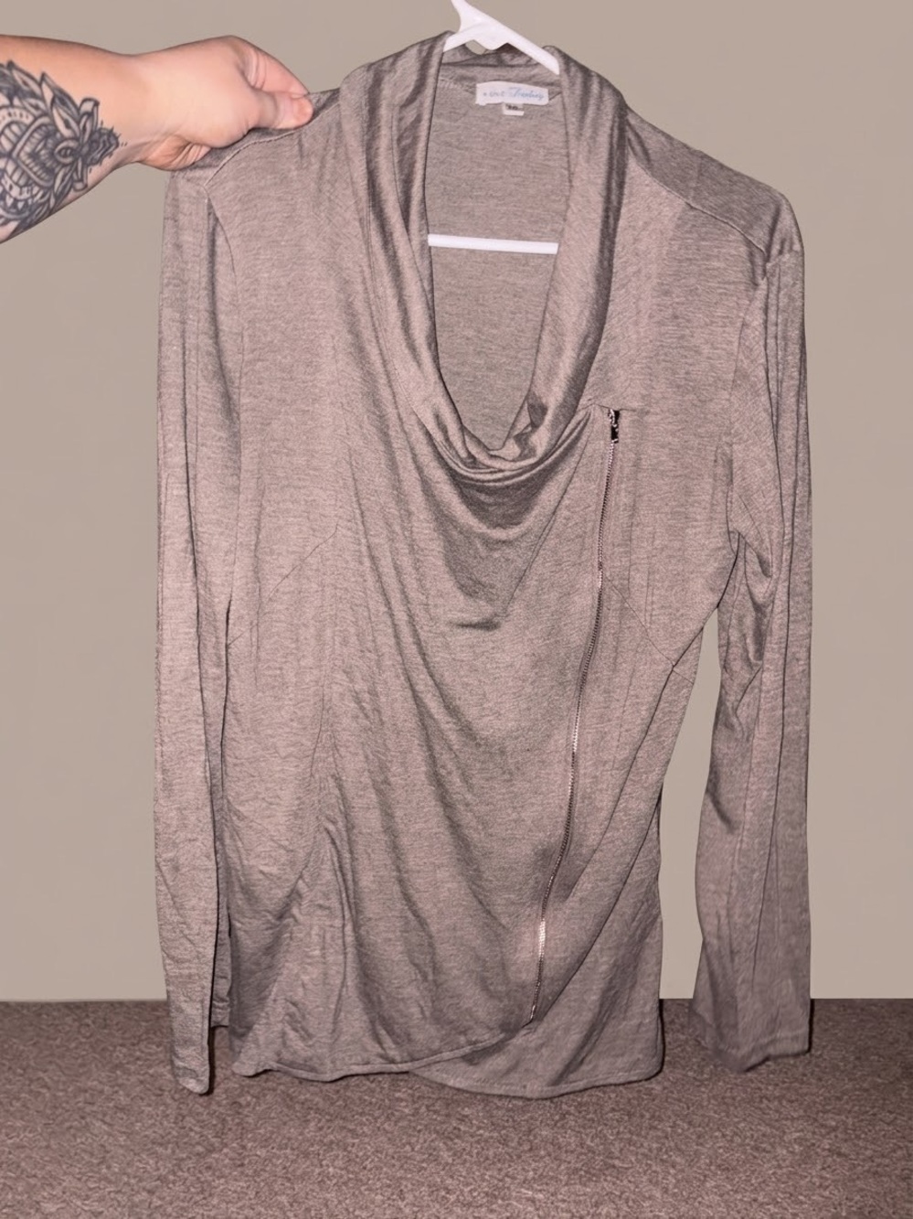 A Dip of Darling Cowl Neck Asymmetrical Side Zipper Shirt